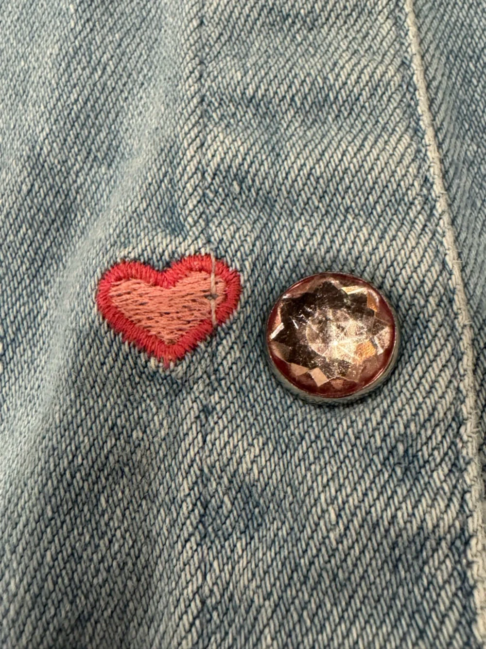 Crās Patti Denim Mini Dress Light Blue Pink Hearts  size XL 🩷 - Picture 11 of 15